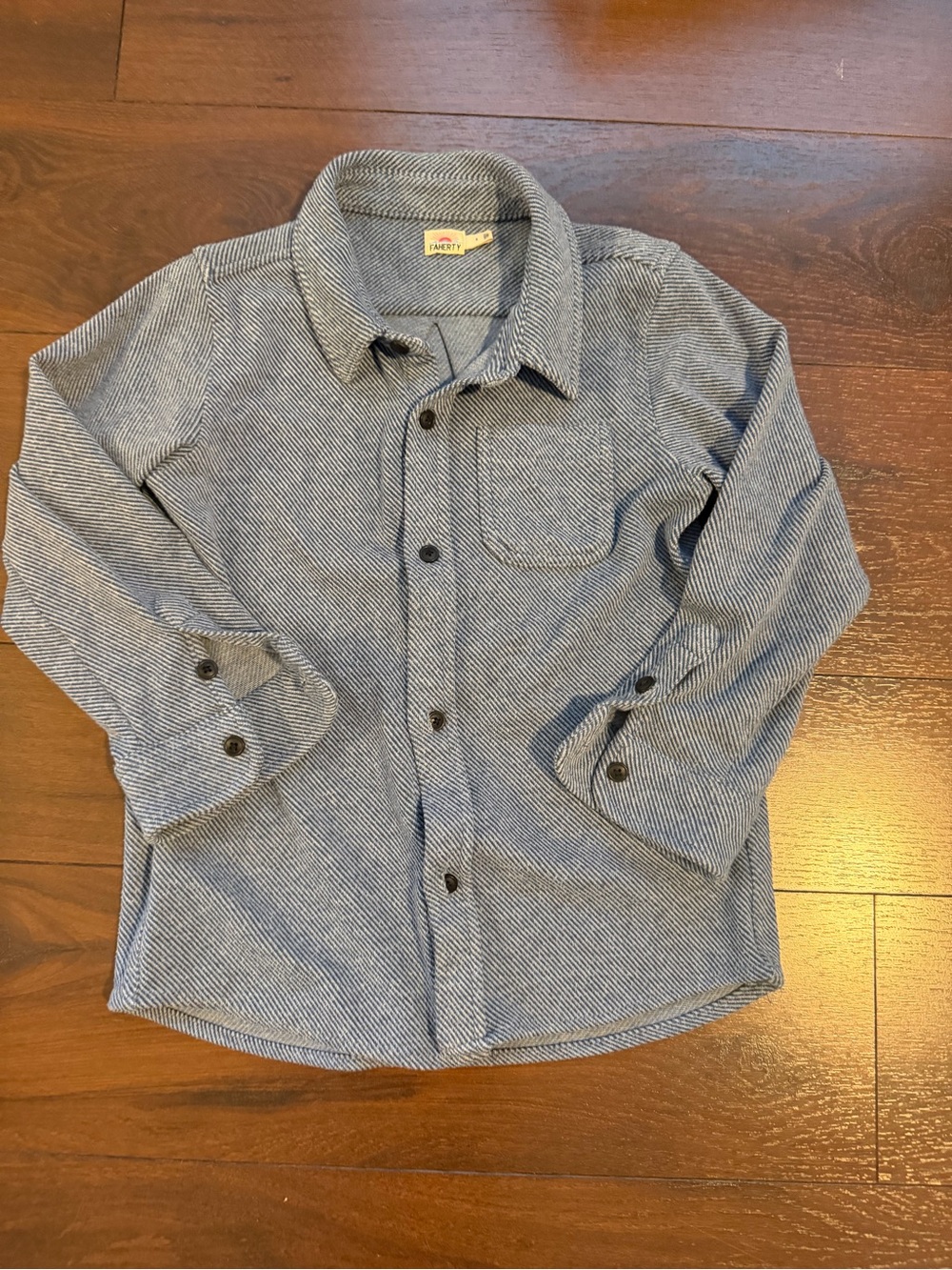 Faherty Kids Legend Sweater Shirt Blue Twill Stripe Button Down Size 8 top